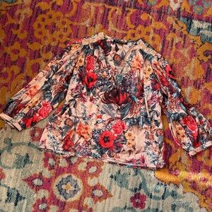 Floral V-Neck Blouse with Bell Sleeves